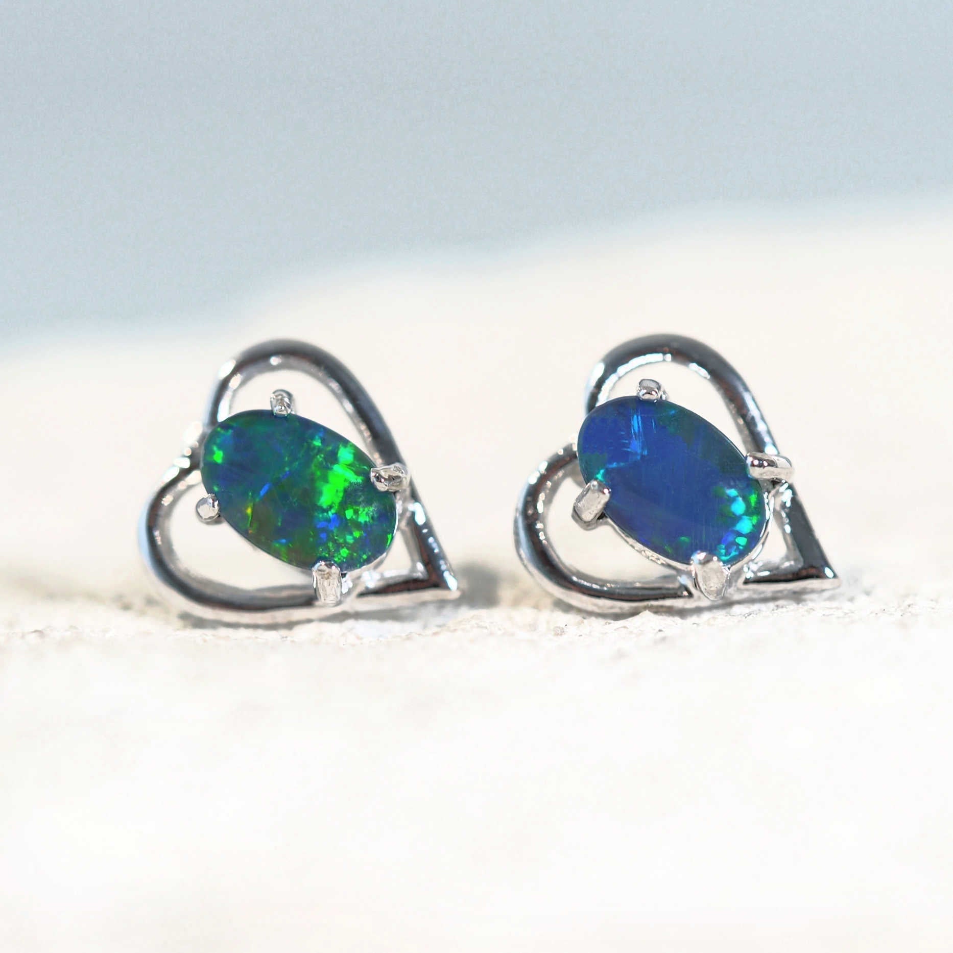 australian opal earrings set in sterling silver