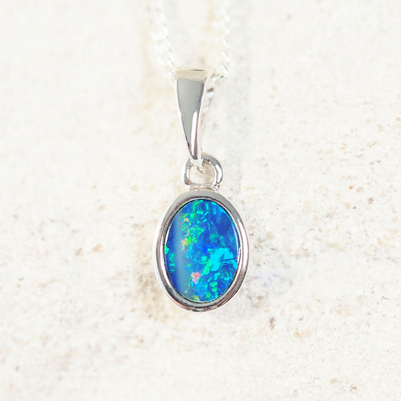 doublet opal silver necklace