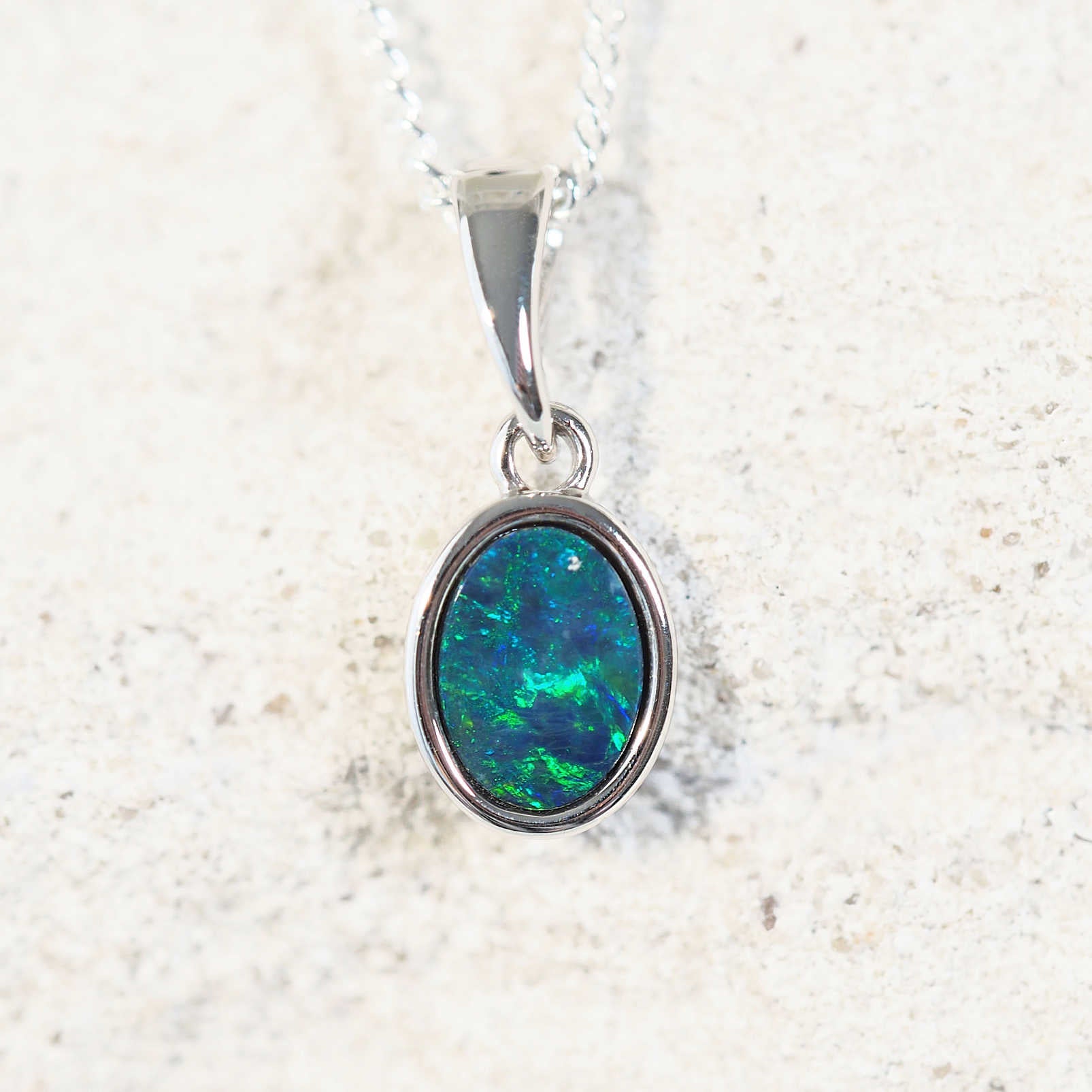 'Helene' Doublet Opal Pendant Silver