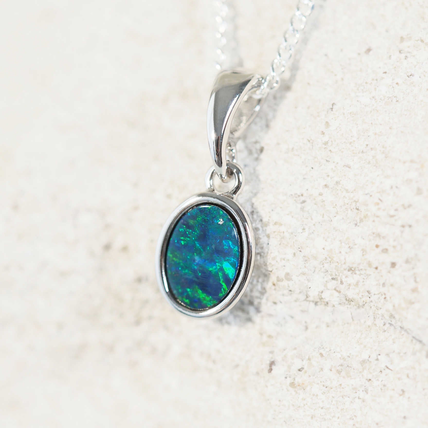 'Helene' Doublet Opal Pendant Silver