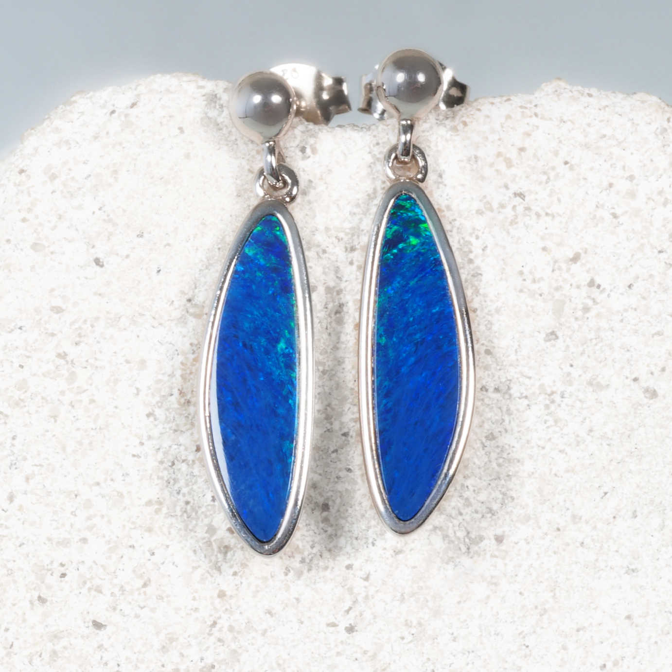 Blue-green Australian opal earrings with stud backings