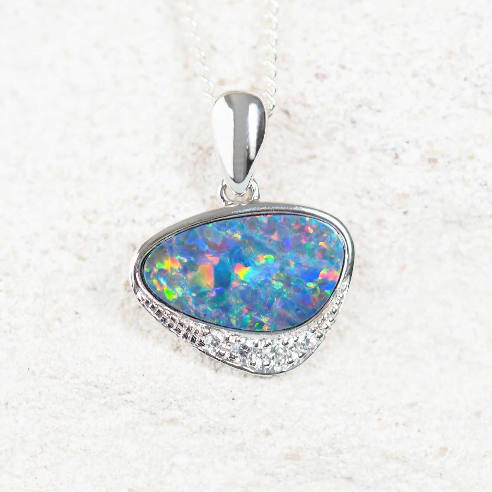 colourful opal pendant set with a doublet Australian opal