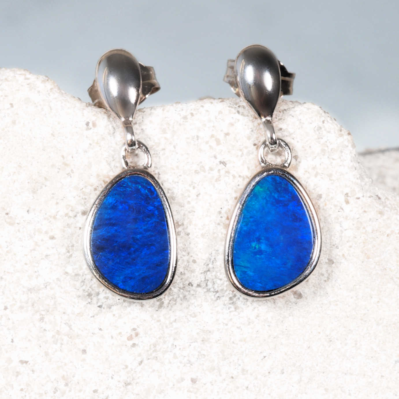 Lani sterling silver blue opal drop earrings