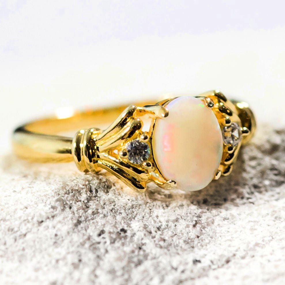 decorative white opal gold plated silver ring maeve