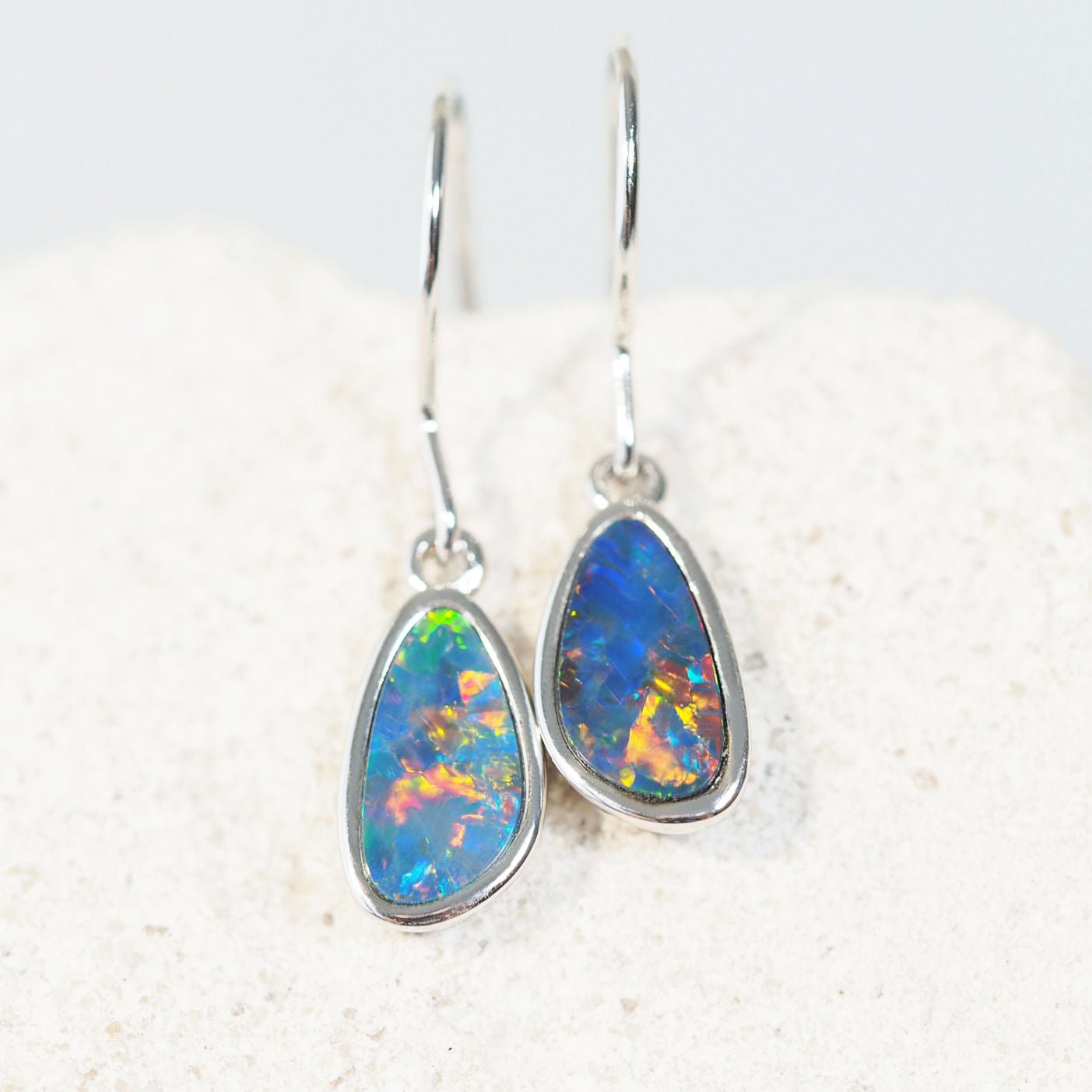 colourful doublet drop opal earrings in sterling silver