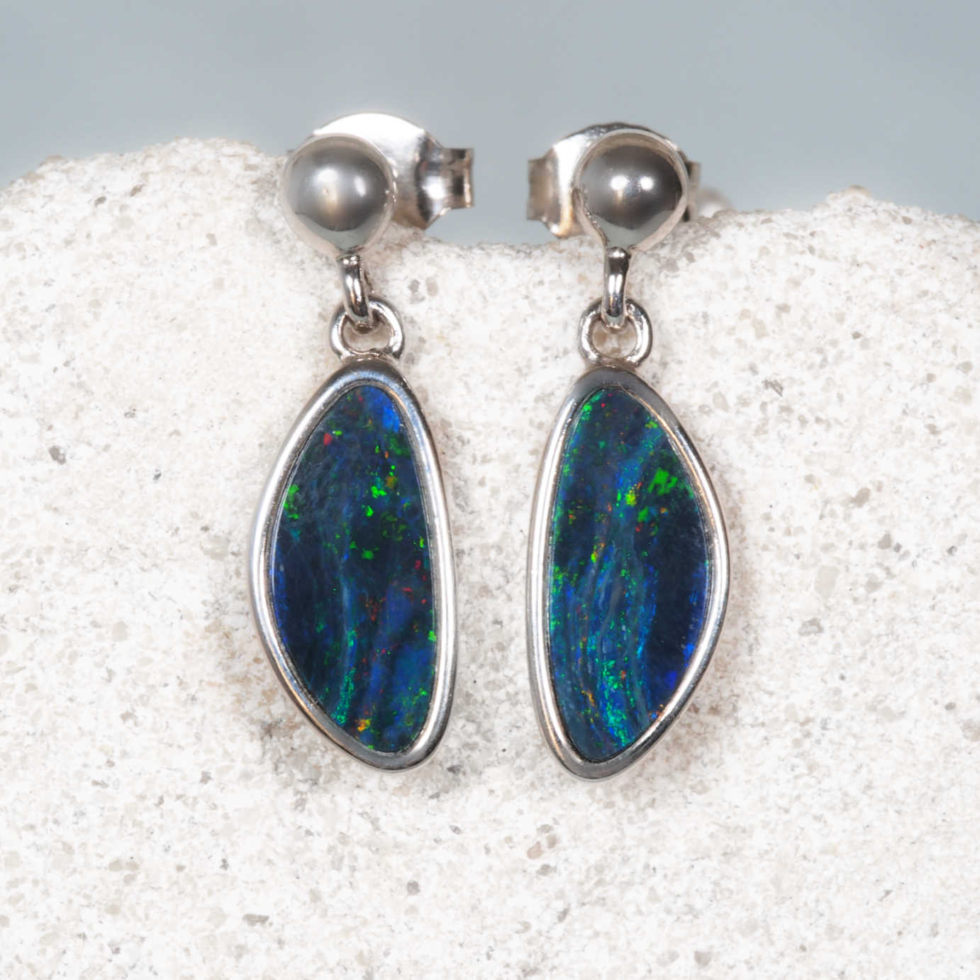Multi-coloured Australian opal earrings with stud backings