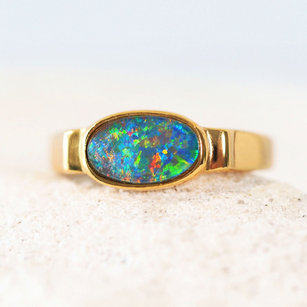 australian opal gold plated silver ring