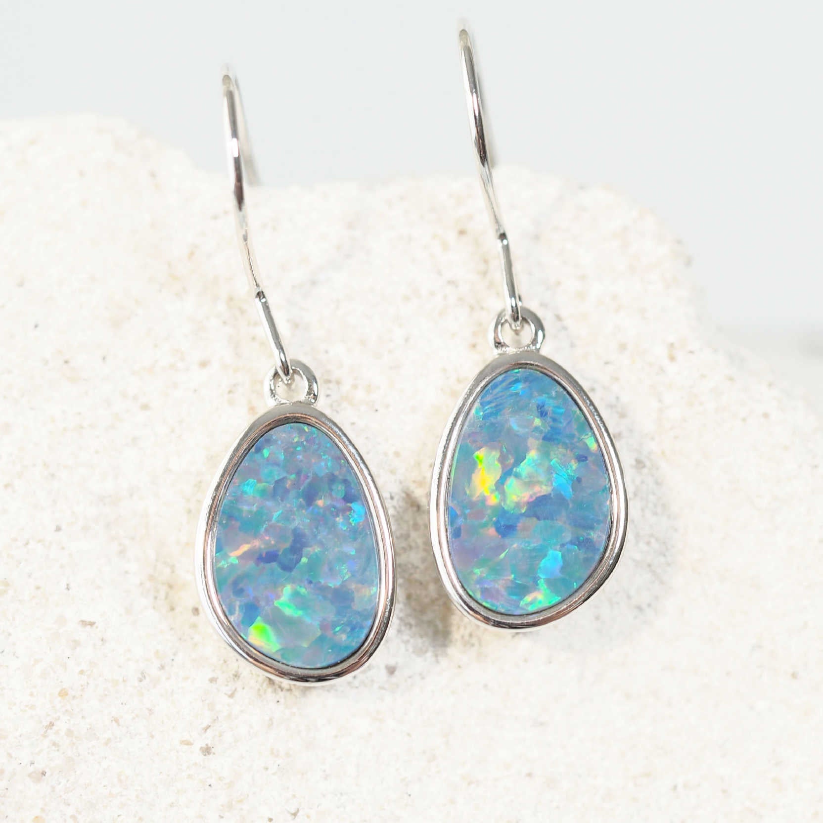 colourful blue opal earrings drop sterling silver