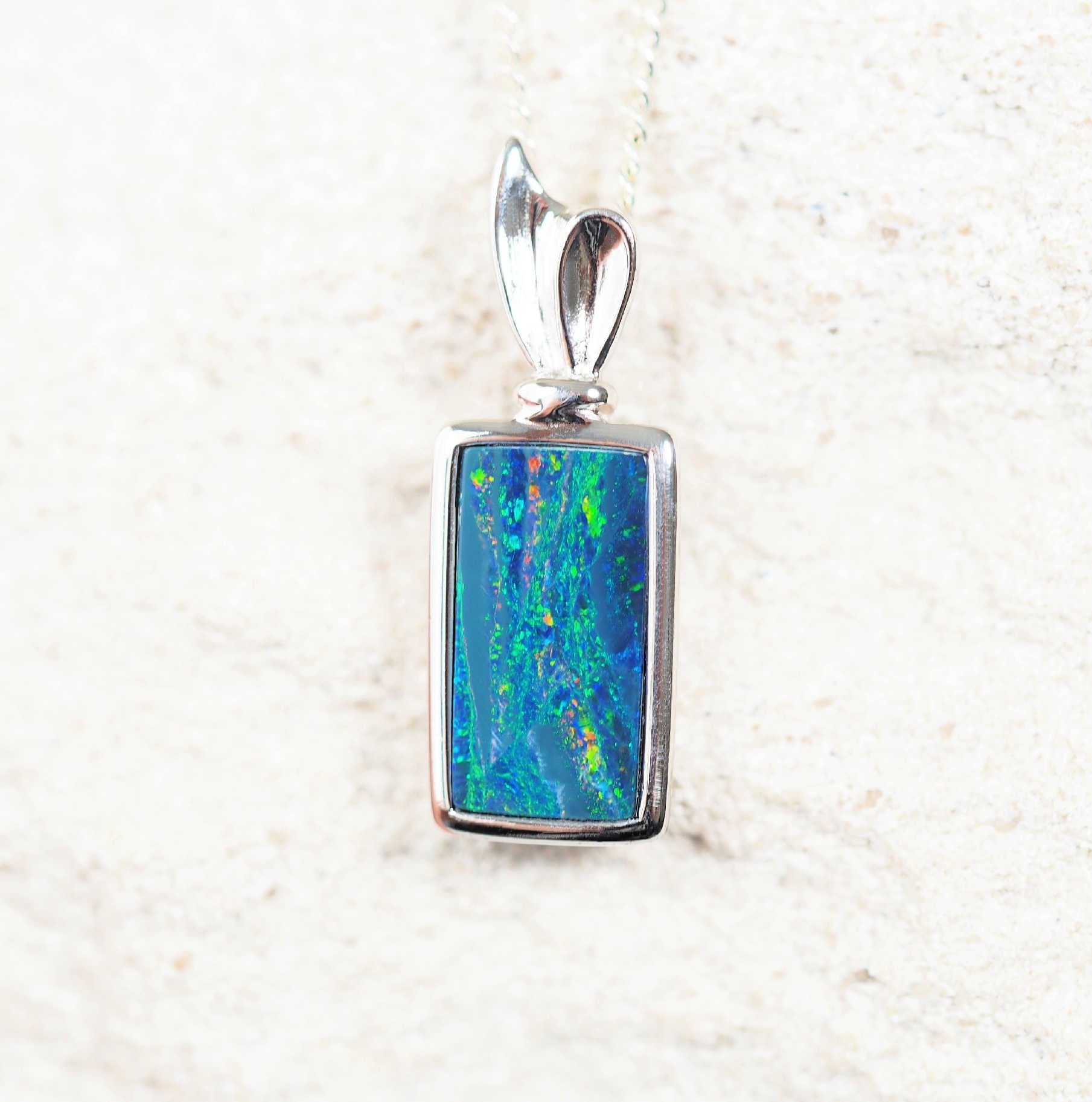 'Namali Blue' Doublet Opal Pendant Silver