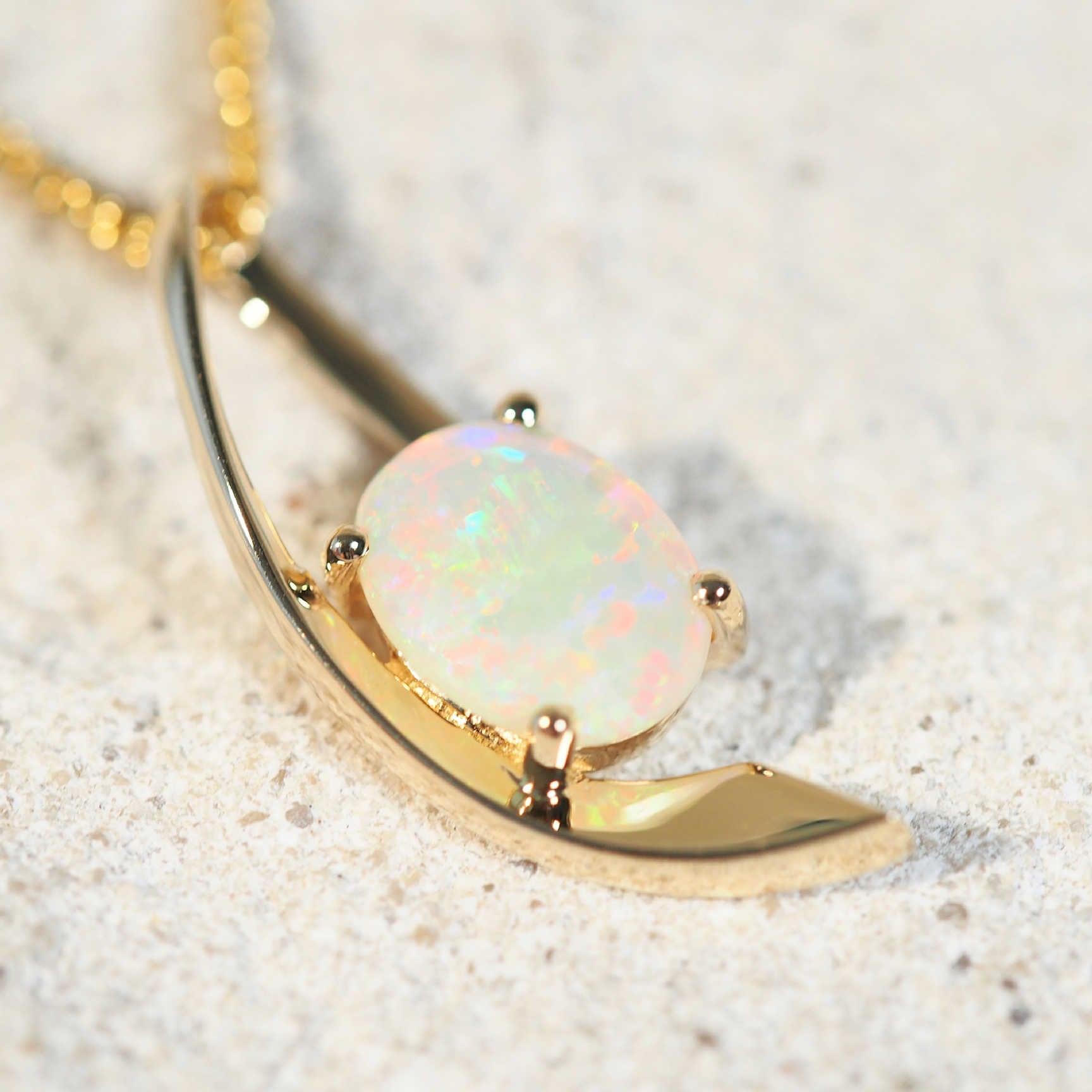 multi-colour oval crystal opal gold pendant