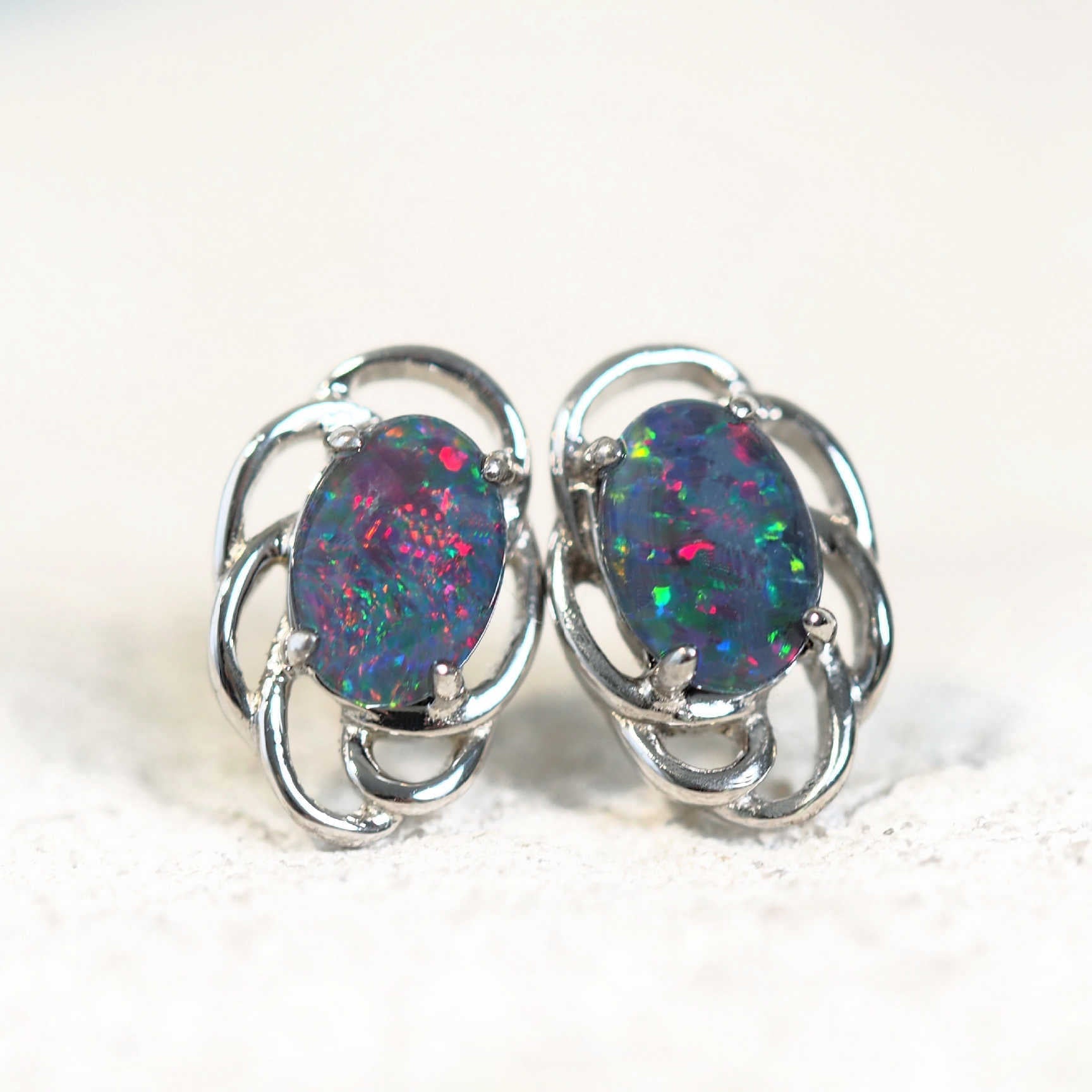 colourful oval opal earrings
