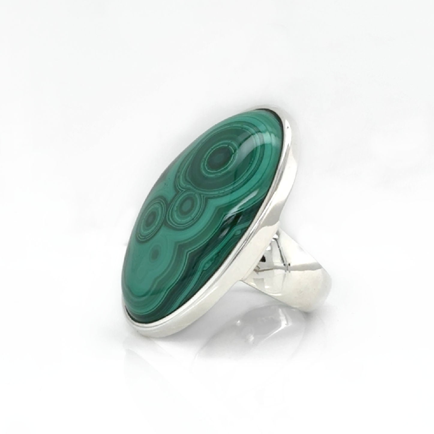 'Nyasha' sterling silver ring with oval African Malachite gemstone