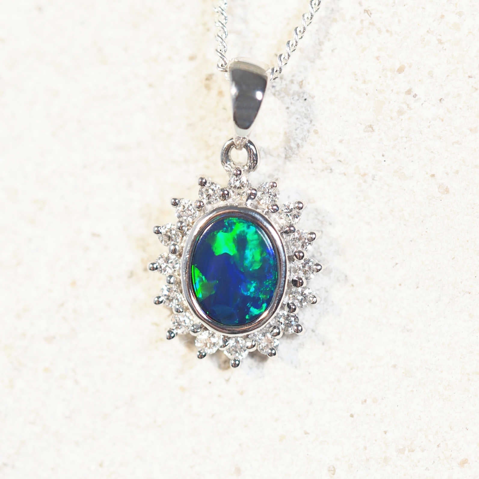 Ocean Princess' Opal Pendant White Gold Black Star Opal