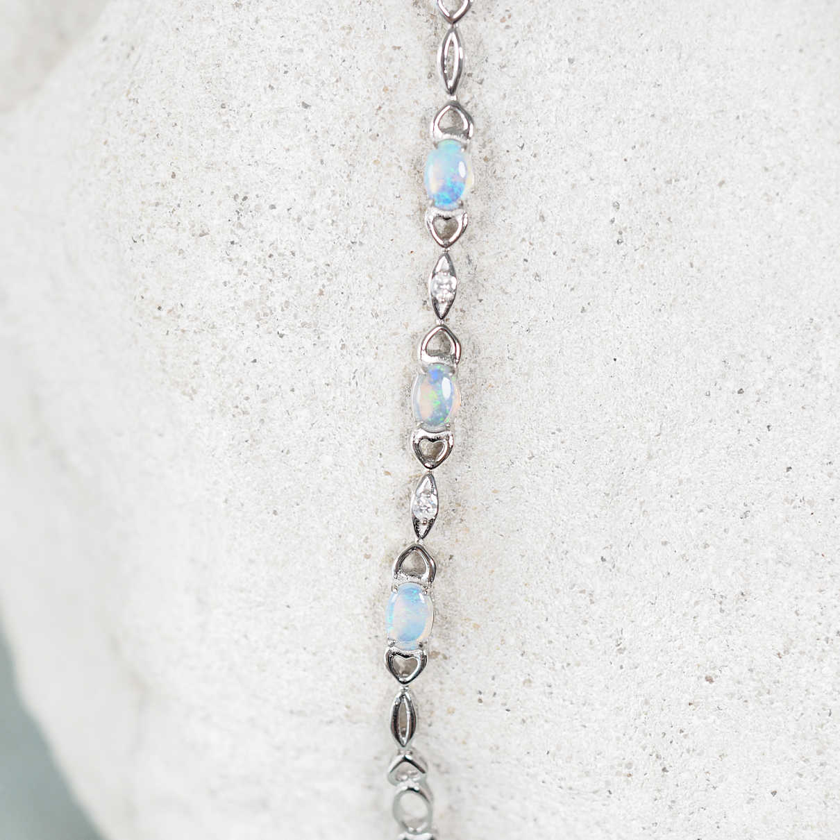Passion Blue Trio opal bracelet in sterling silver with heart motif and oval opals