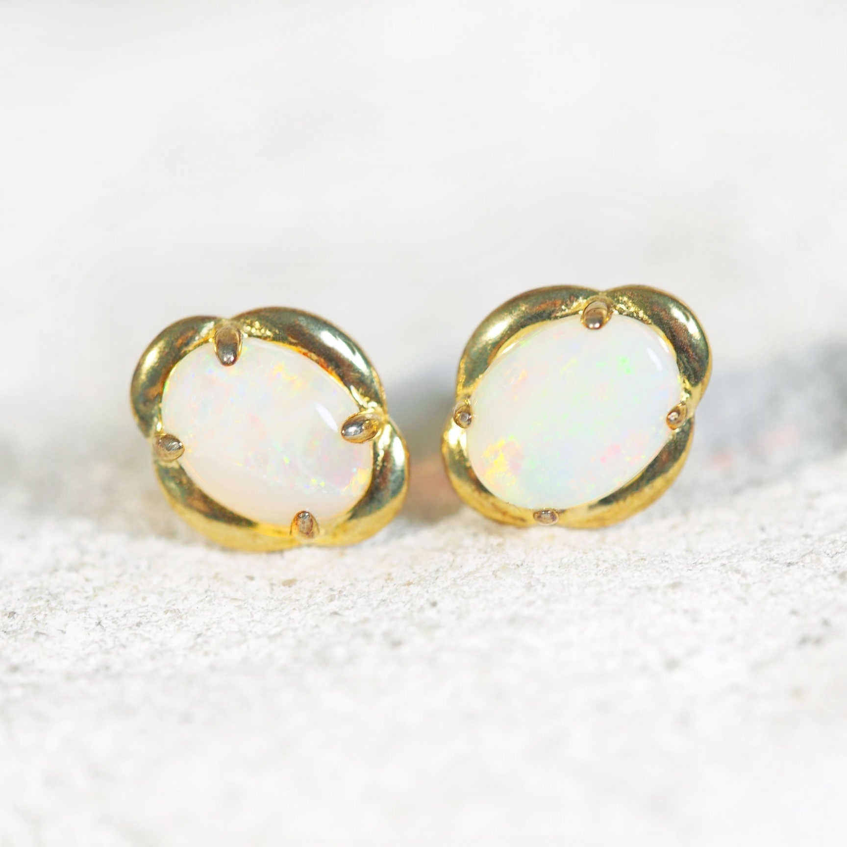 crystal opal gold plated silver earrings