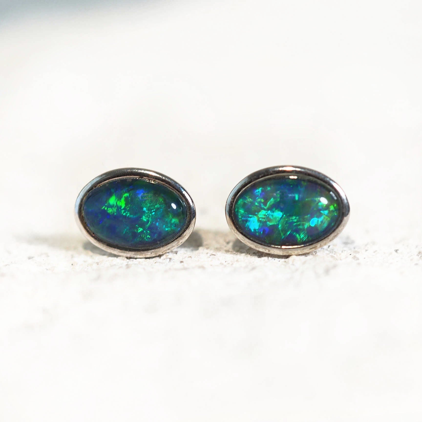 australian opal stud earrings in silver
