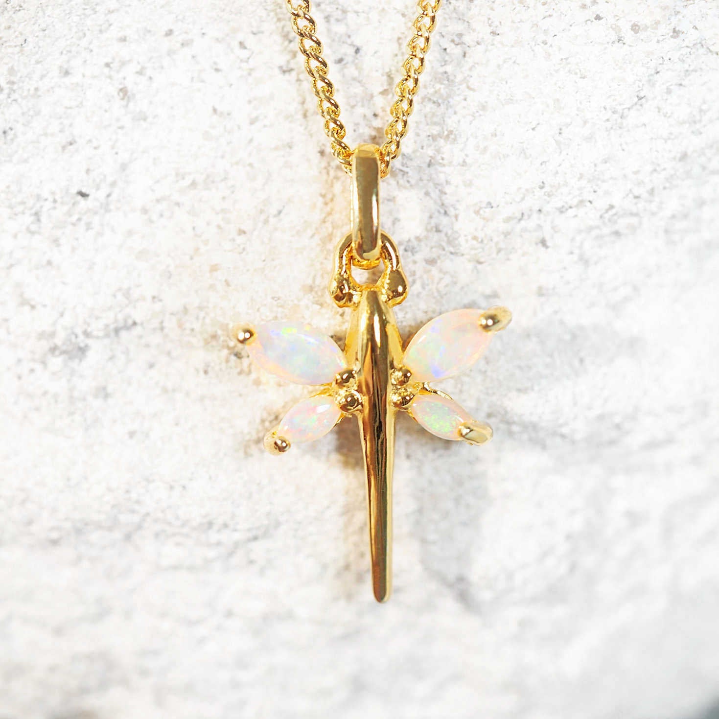 colourful opal pendant set in gold plated silver