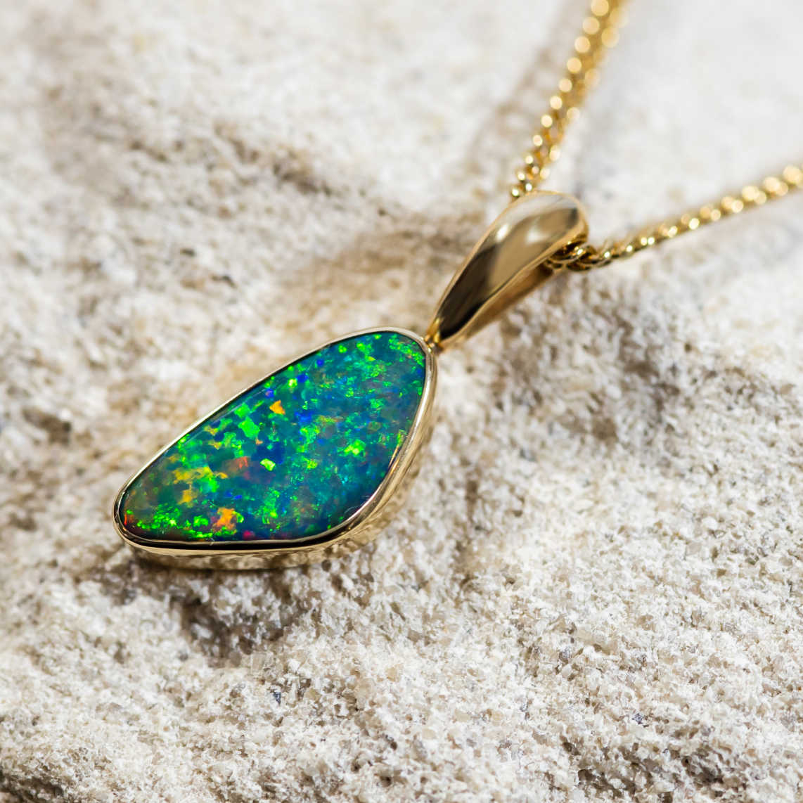 Gold Australian doublet opal necklace pendant