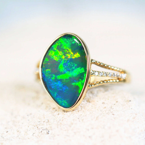 blue and green australian opal gold ring