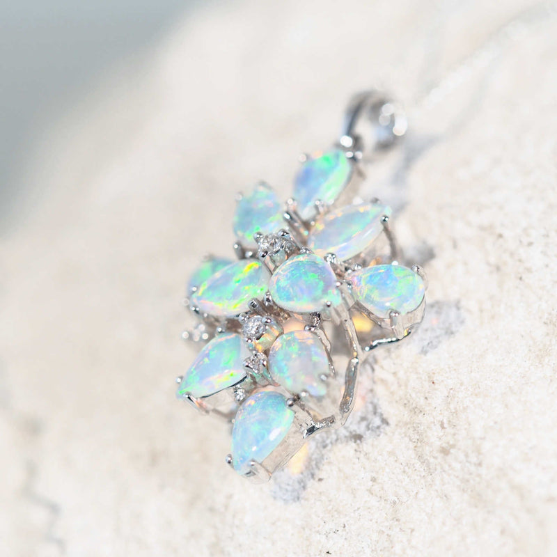 crystal opal white gold pendant