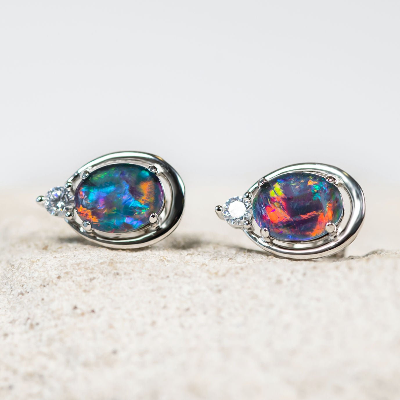 'Adeline' Silver Australian Triplet Opal Earrings - Black Star Opal