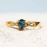 'Alana' Gold Plated Silver Australian Triplet Opal Ring - Black Star Opal