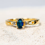 'Alana' Gold Plated Silver Australian Triplet Opal Ring - Black Star Opal