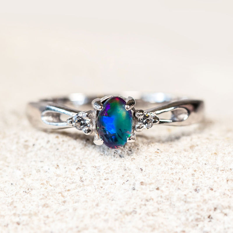 'Alana' Silver Australian Triplet Opal Ring - Black Star Opal