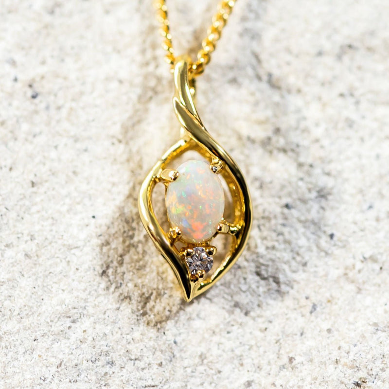 'Alani' Gold Plated Silver Australian Crystal Opal Necklace Pendant - Black Star Opal