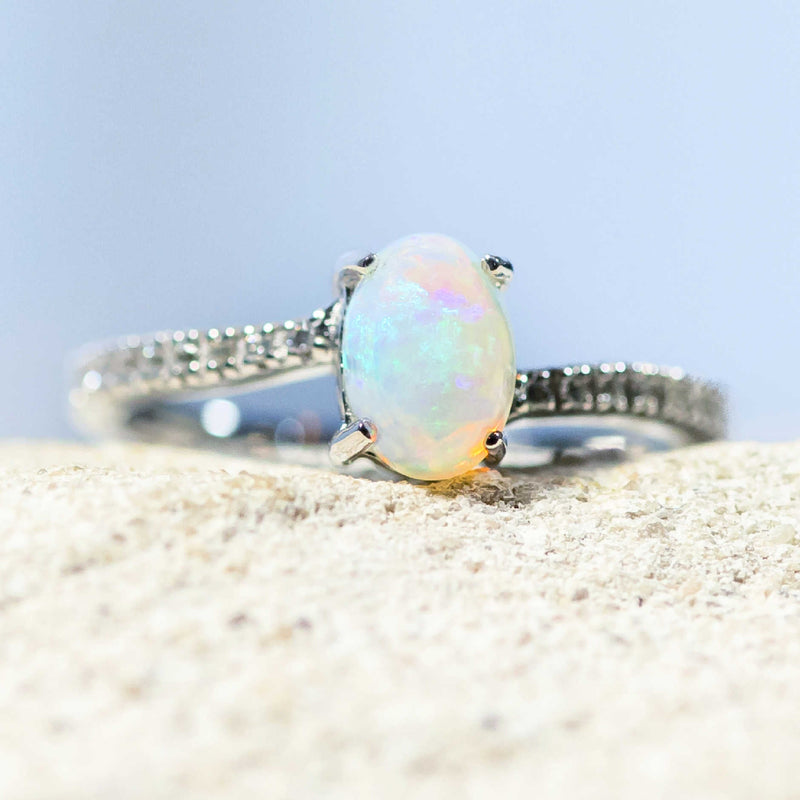 'Alayah' Silver Australian Crystal Opal Ring - Black Star Opal