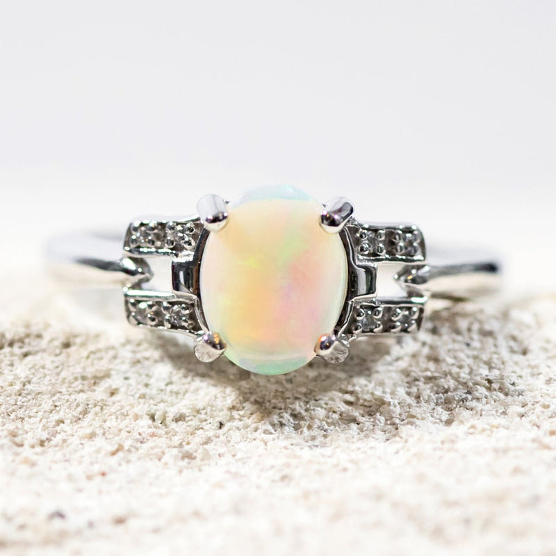 'Alianna' Silver Australian Crystal Opal Ring - Black Star Opal