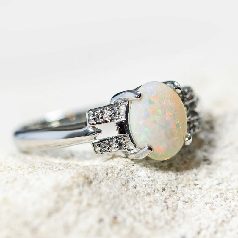 'Alianna' Silver Australian Crystal Opal Ring - Black Star Opal