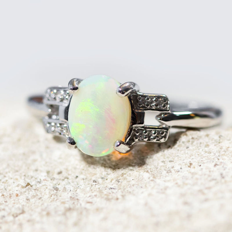 'Alianna' Silver Australian Crystal Opal Ring - Black Star Opal