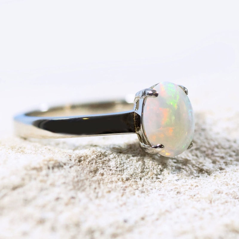 'Alina' Silver Australian Crystal Opal Ring - Black Star Opal