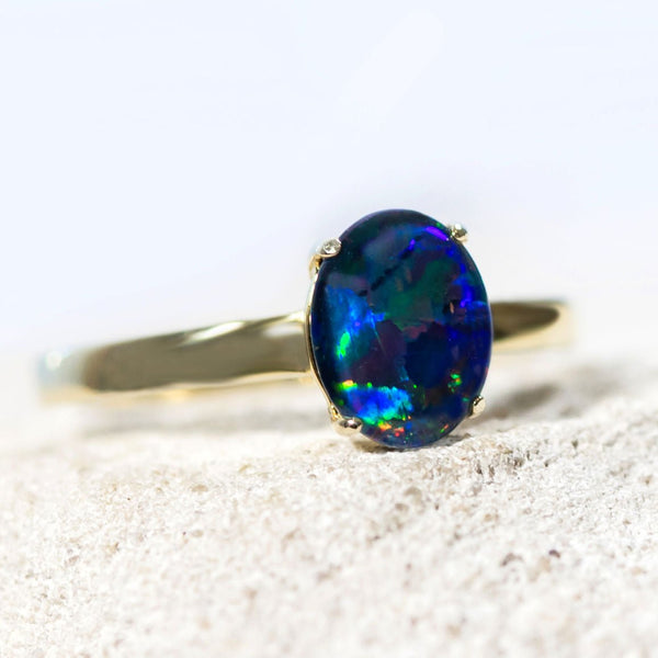 'Alina' Silver Australian Triplet Opal Ring - Black Star Opal