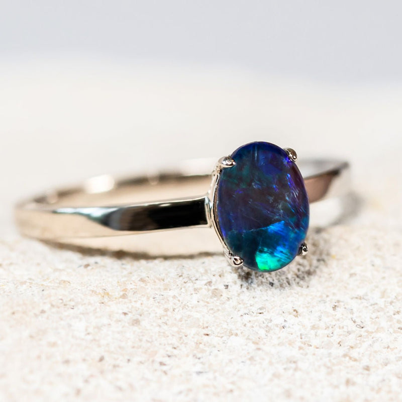 'Alina' Silver Australian Triplet Opal Ring - Black Star Opal