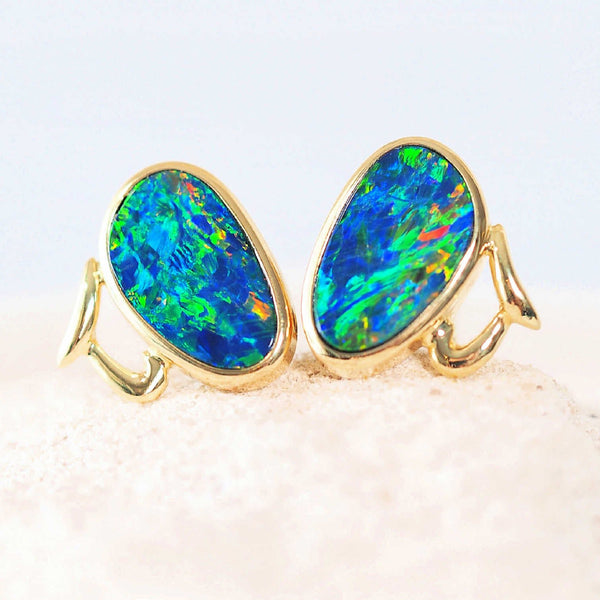 colourful doublet opal earrings set in 18ct gold