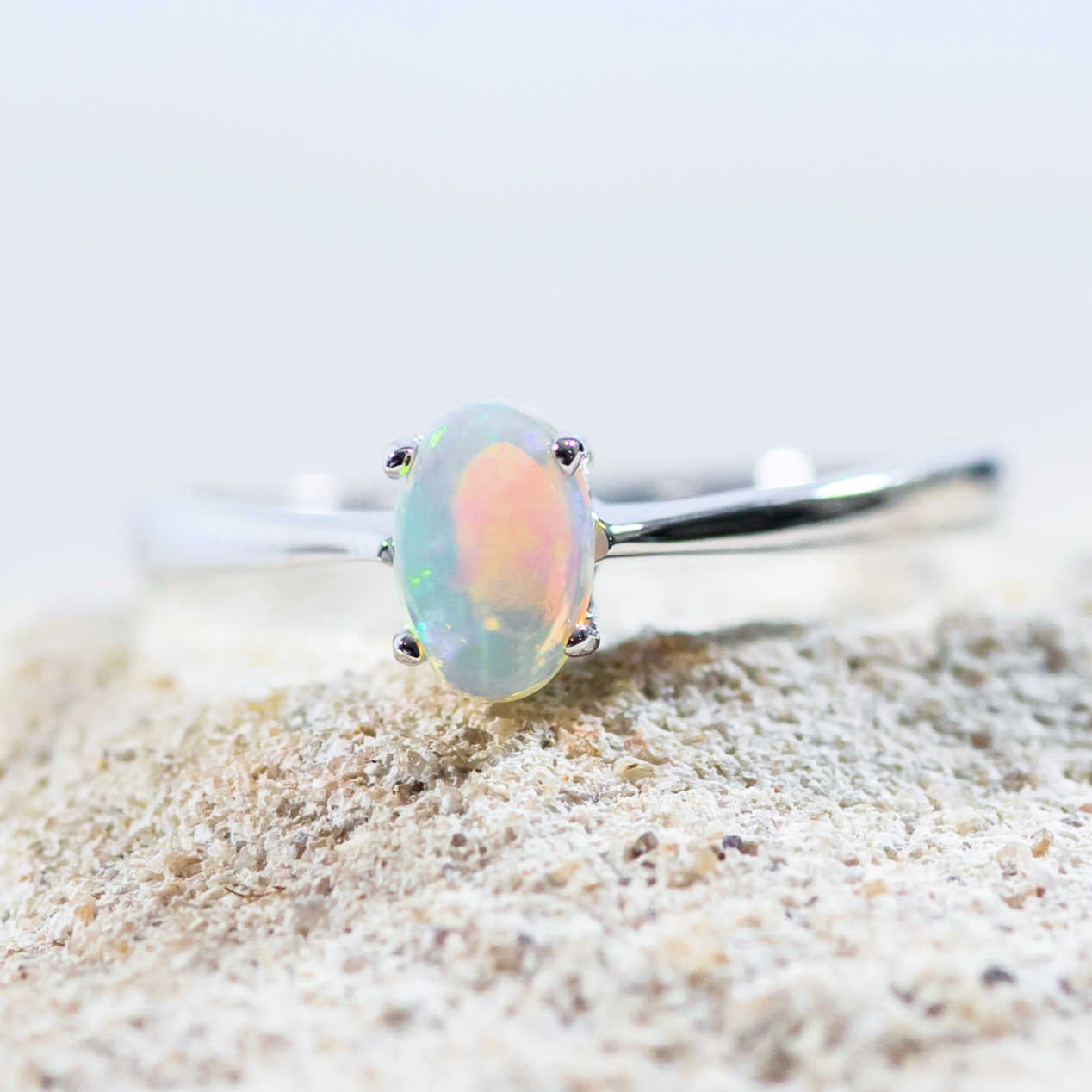 'Alma' White Gold Australian Crystal Opal Ring - Black Star Opal
