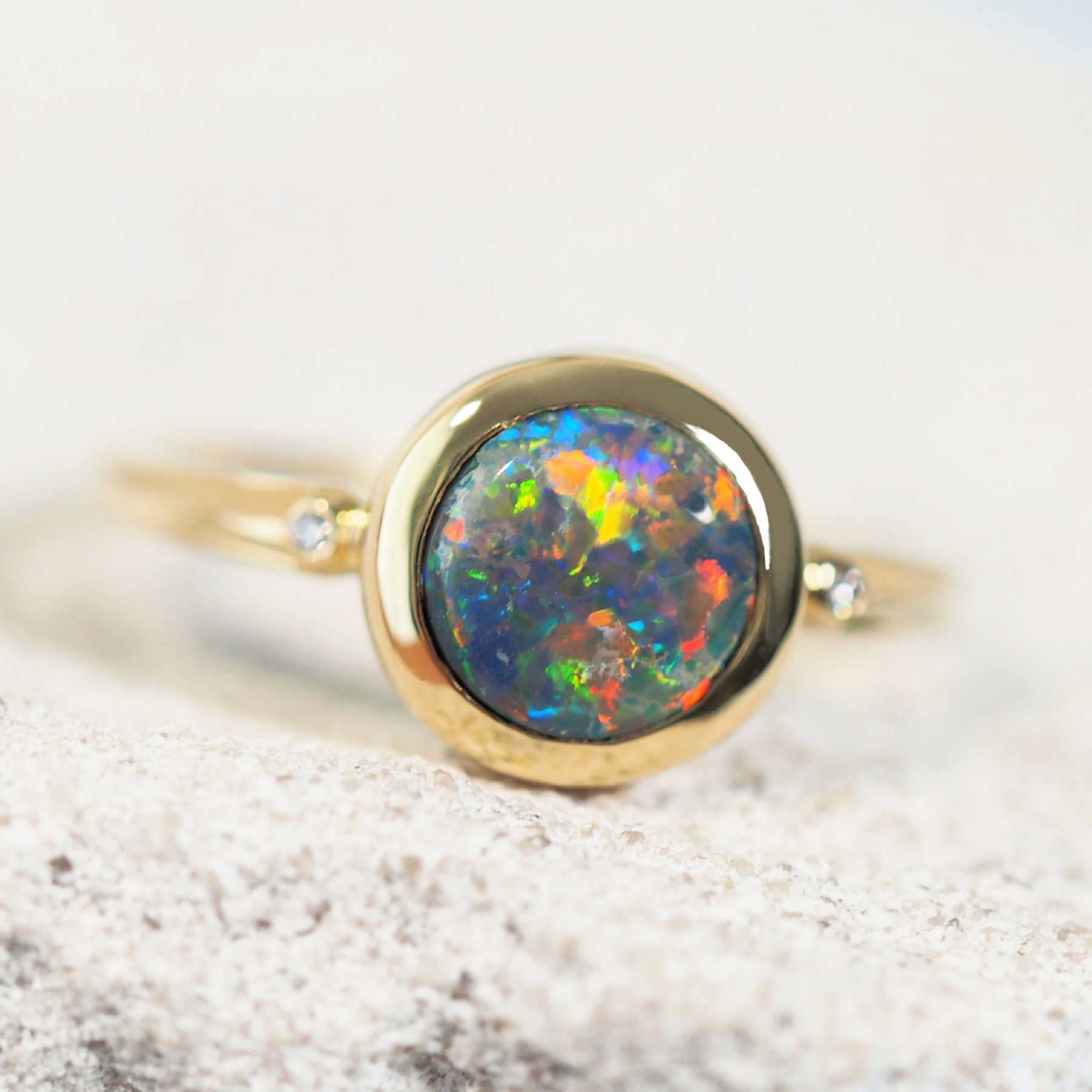multi-colour black opal gold ring