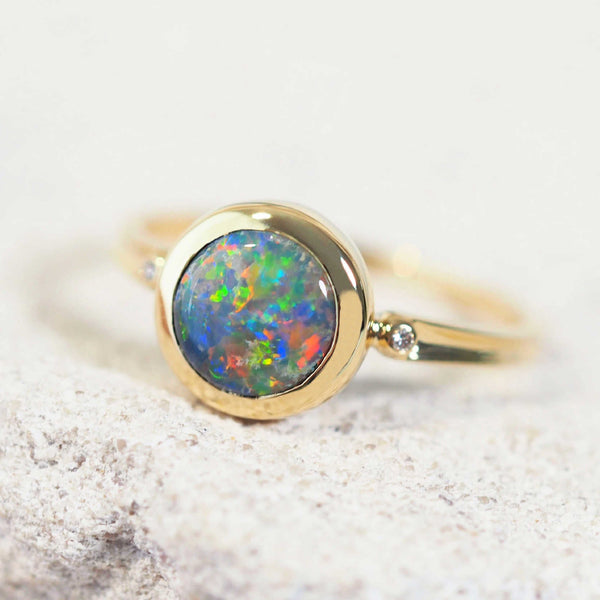 lightning ridge black opal gold ring