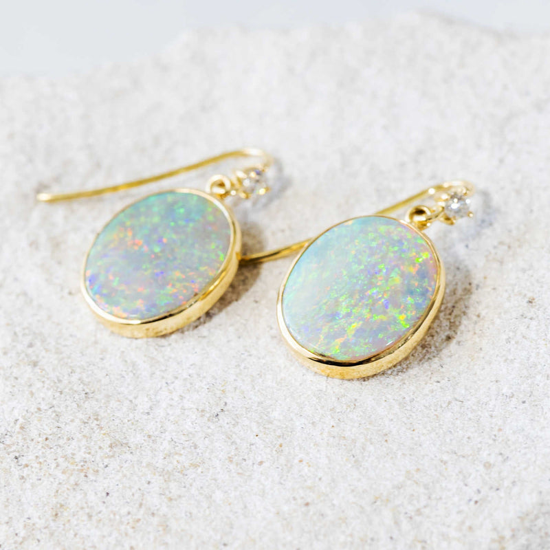 'Amelia' Gold Australian Crystal Opal Earrings - Black Star Opal