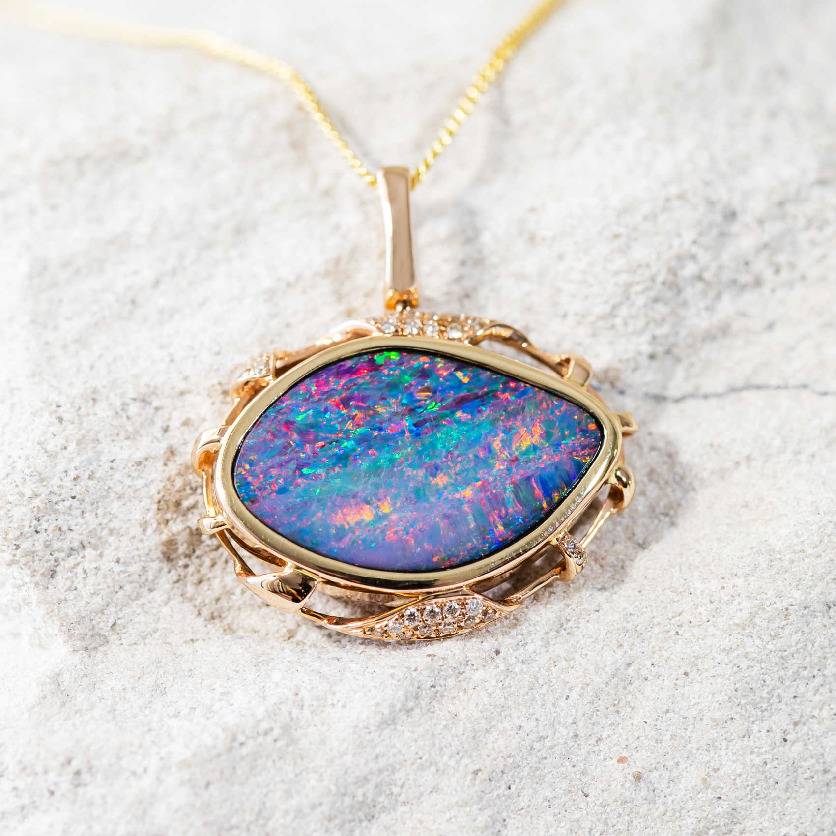 Anastasia' Doublet Opal Pendant Rose Gold Black Star Opal