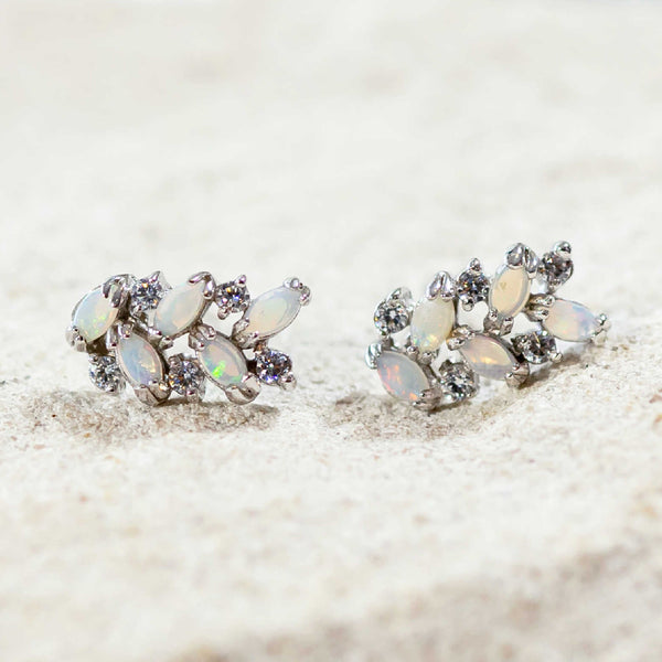 'Annalise' Silver Australian Crystal Opal Earrings - Black Star Opal