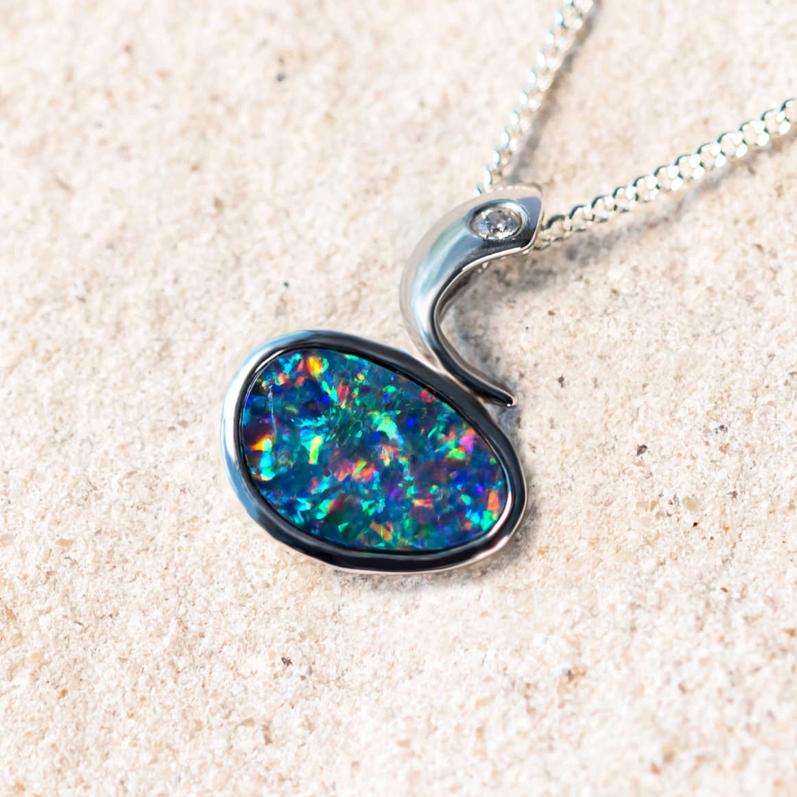 'Ari' Silver Australian Doublet Opal Necklace Pendant - Black Star Opal