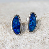 'Aria' White Gold Australian Doublet Opal Earrings - Black Star Opal