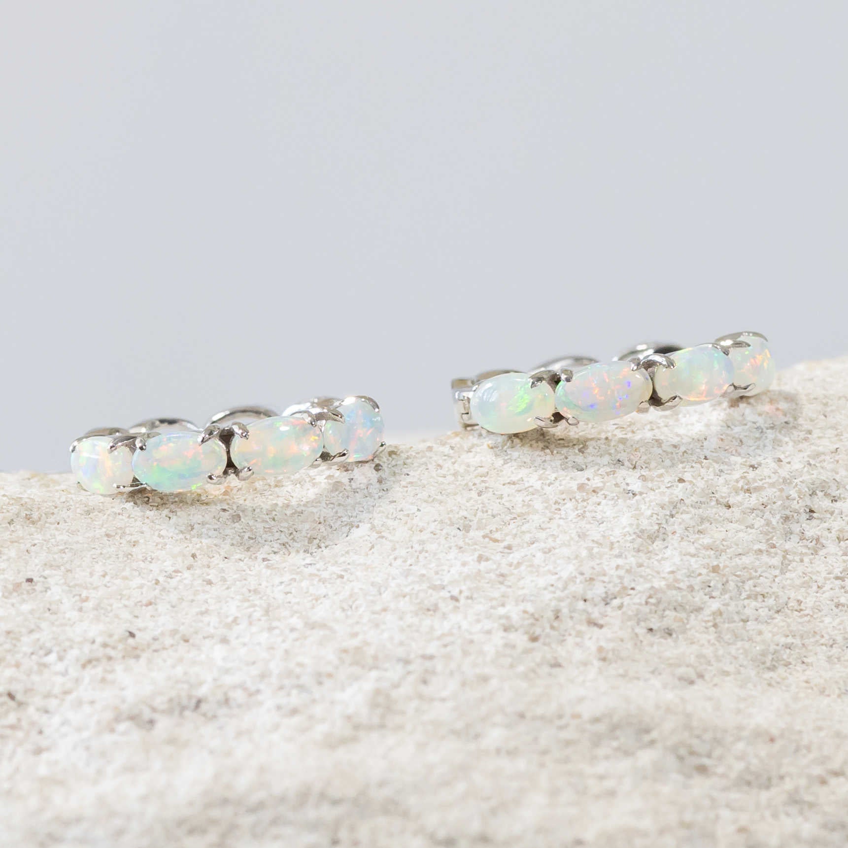 'Arielle' White Gold Australian Crystal Opal Earrings - Black Star Opal