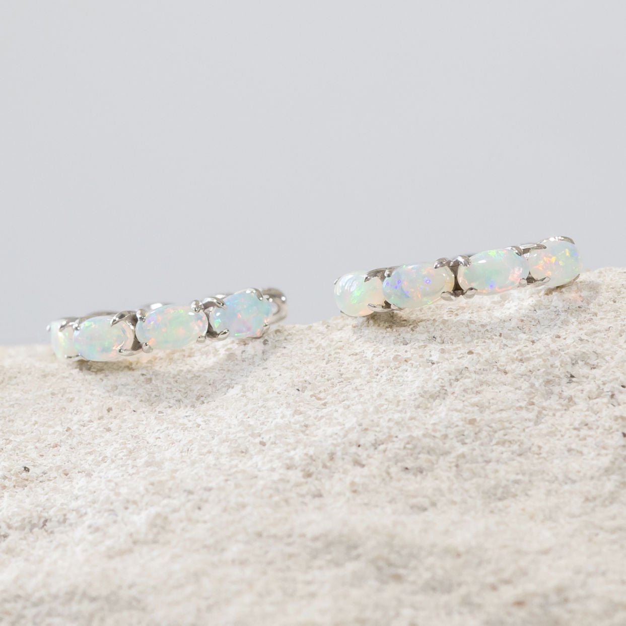 'Arielle' White Gold Australian Crystal Opal Earrings - Black Star Opal