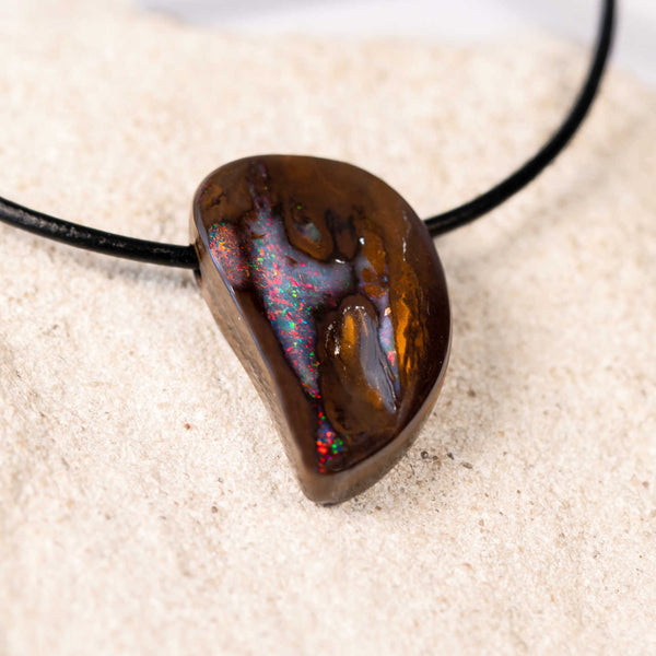 queensland boulder opal pendant with multi-colour in matrix