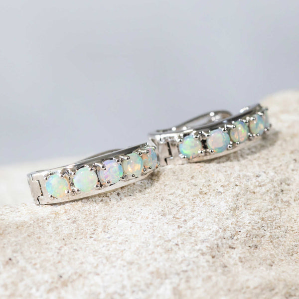 'Aurelie' White Gold Australian Crystal Opal Earrings - Black Star Opal
