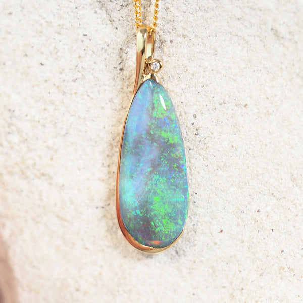 crystal opal and diamond gold necklace